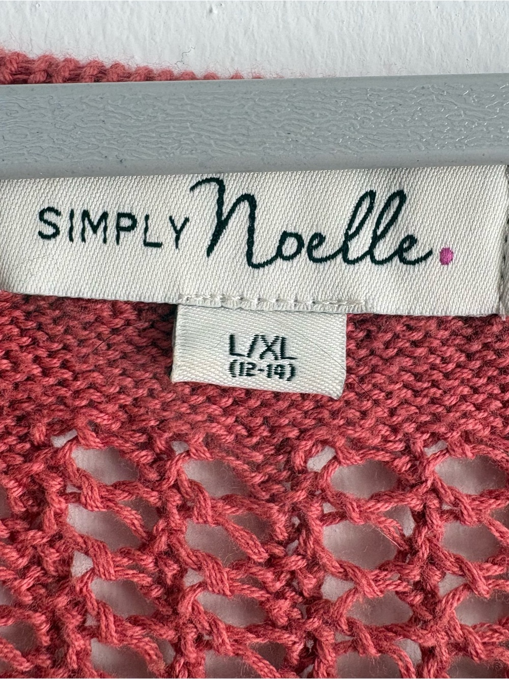 Simply Noelle Coral Red Open-Knit Crochet Boho Pullover Sweater Women’s L/XL - Picture 2 of 4